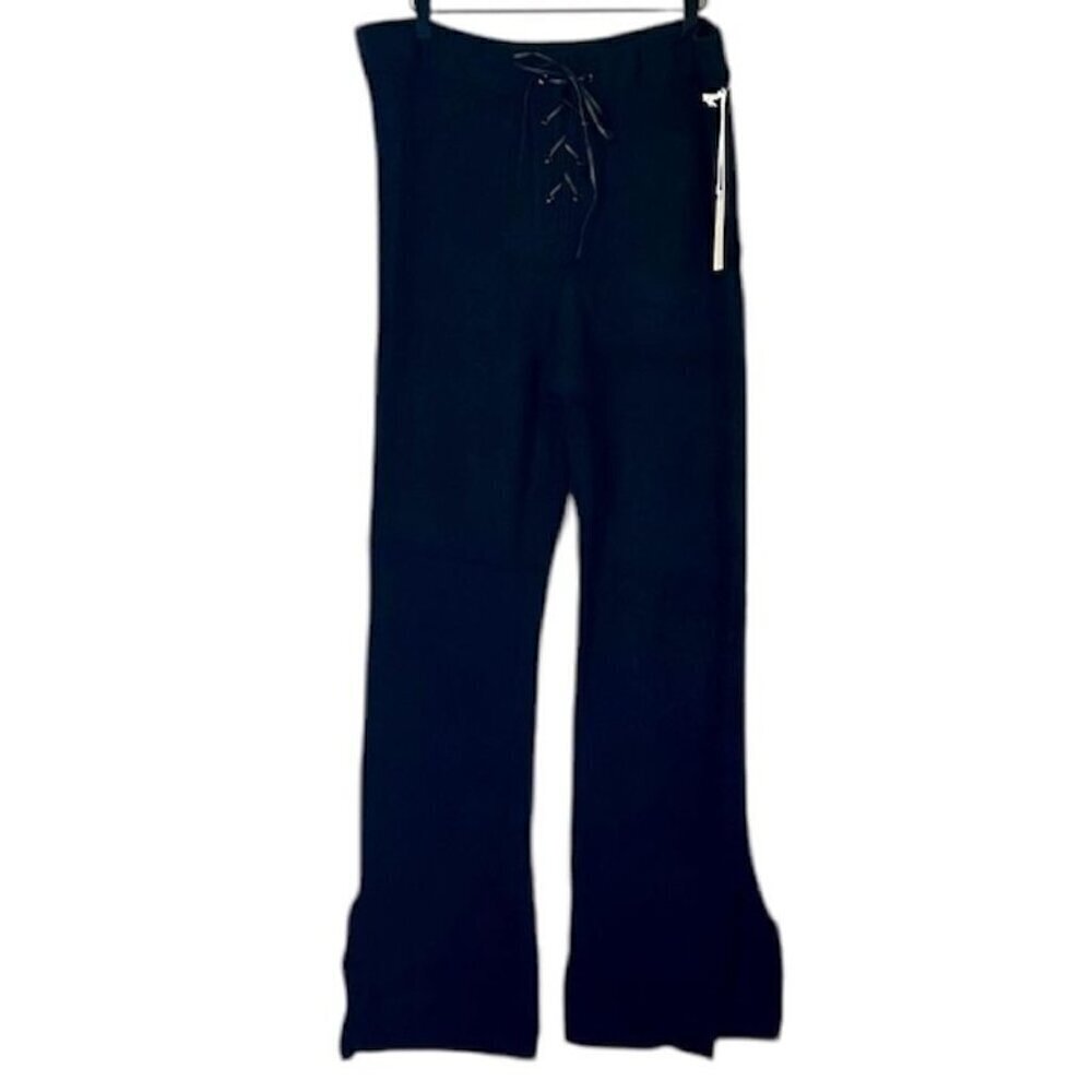 NWT Good American Black Ribbed Lace Up Flare Leg Pants - Size: 5 (2XL)
